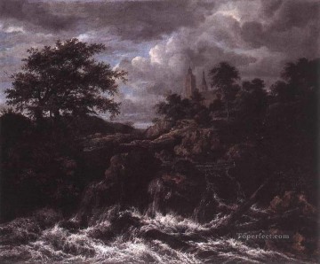 ブルック川の流れ Painting - 教会の滝の風景 ジェイコブ・アイザクスゾーン・ファン・ロイスダール川